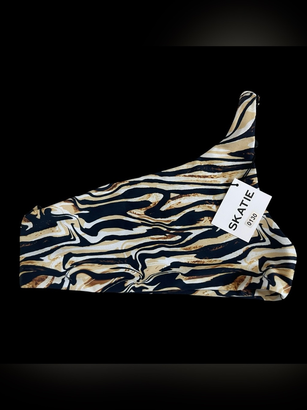 SKATIE Ellis One Shoulder Bikini Top Marble Zebra Print NWT S $72 Retail